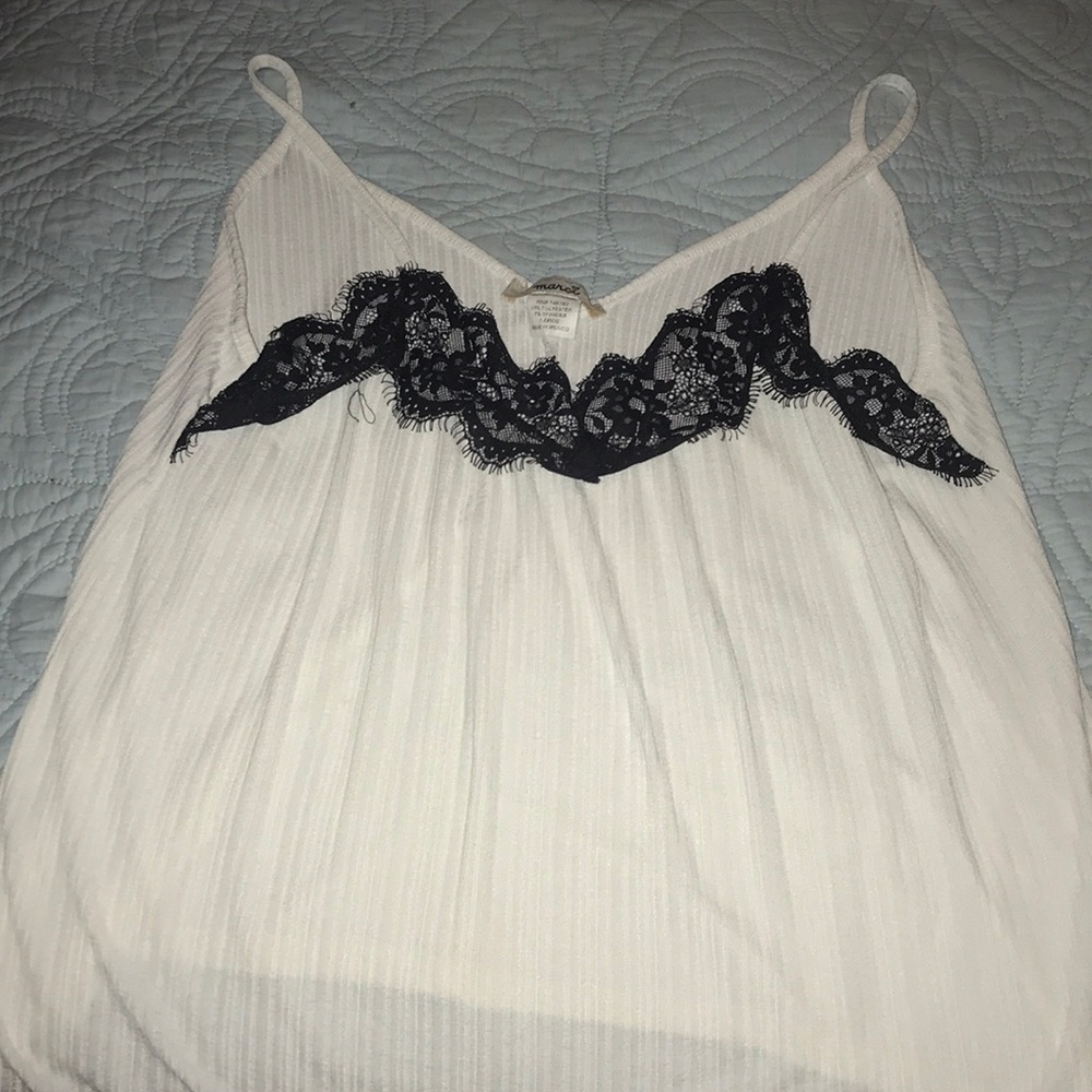 Lacey white spaghetti strap tank top